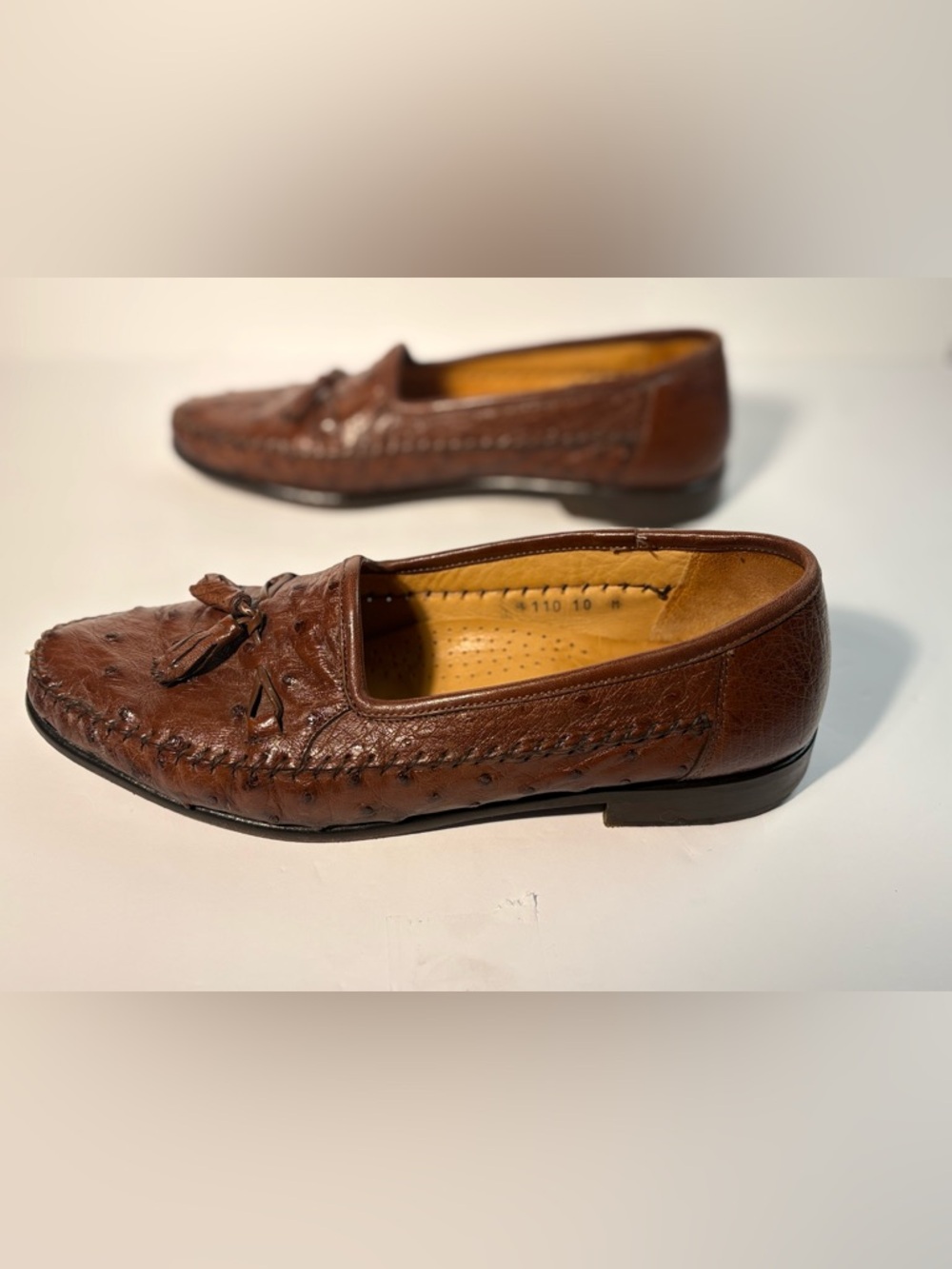 Zelli Men's Size 10M Tassel Brown Ostrich Leather Slip-On Casual Loafer Shoes